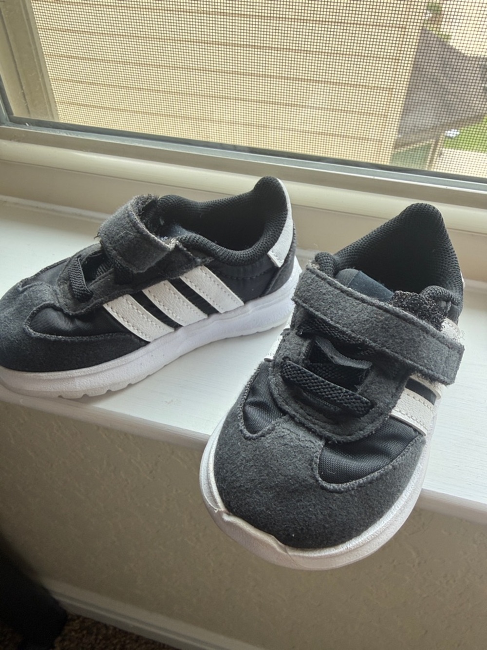 adidas Kids Black and White Velcro Strap Sneakers